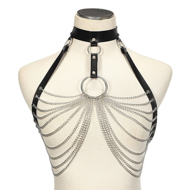 Gothic O-Ring and Chains Body Harness (Available in 3 colors)