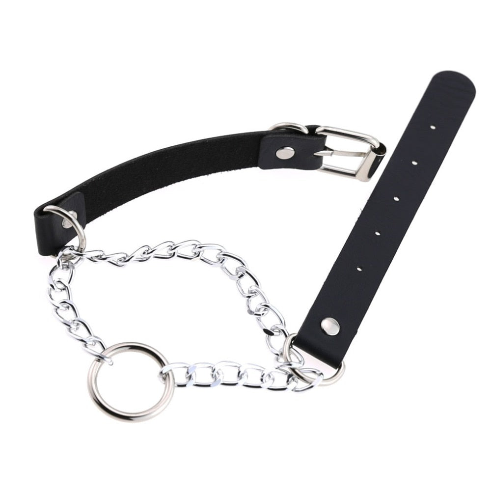 Gothic Punk Ring and Chain Choker Necklace (Available in 16 Colors)