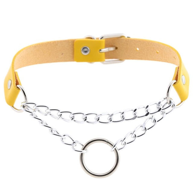 Gothic Punk Ring and Chain Choker Necklace (Available in 16 Colors)