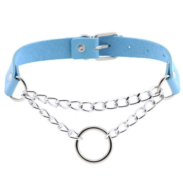 Gothic Punk Ring and Chain Choker Necklace (Available in 16 Colors)