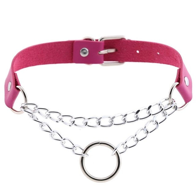Gothic Punk Ring and Chain Choker Necklace (Available in 16 Colors)