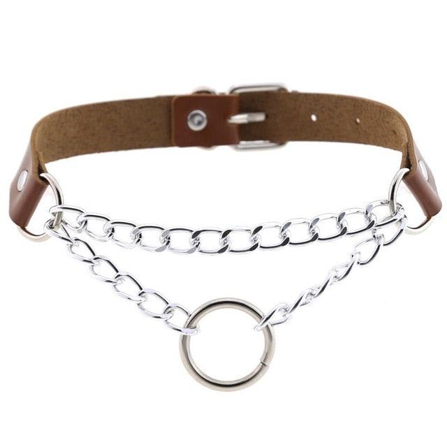 Gothic Punk Ring and Chain Choker Necklace (Available in 16 Colors)
