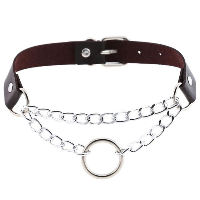 Gothic Punk Ring and Chain Choker Necklace (Available in 16 Colors)