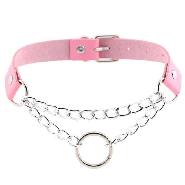 Gothic Punk Ring and Chain Choker Necklace (Available in 16 Colors)