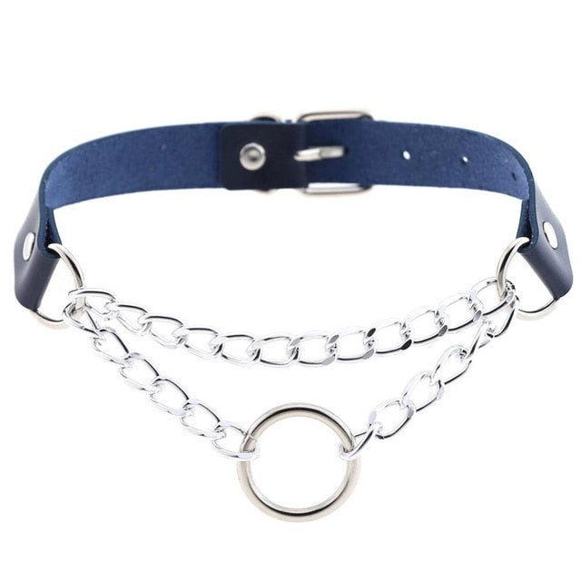 Gothic Punk Ring and Chain Choker Necklace (Available in 16 Colors)
