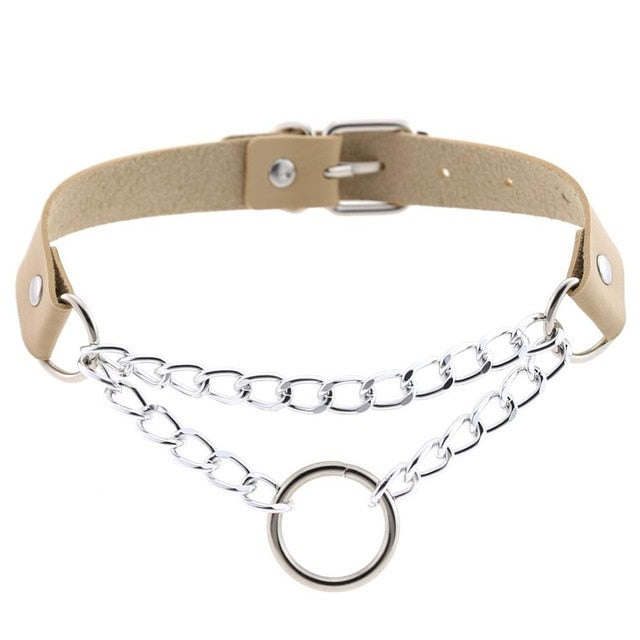 Gothic Punk Ring and Chain Choker Necklace (Available in 16 Colors)