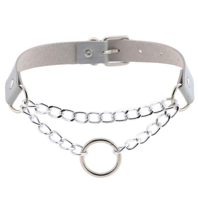 Gothic Punk Ring and Chain Choker Necklace (Available in 16 Colors)