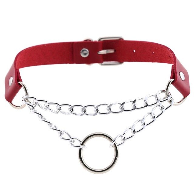 Gothic Punk Ring and Chain Choker Necklace (Available in 16 Colors)