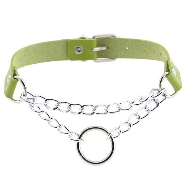 Gothic Punk Ring and Chain Choker Necklace (Available in 16 Colors)