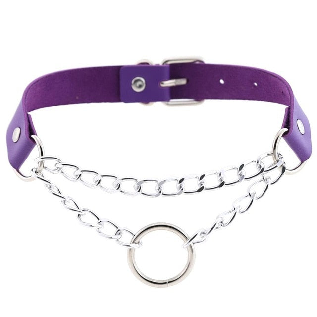 Gothic Punk Ring and Chain Choker Necklace (Available in 16 Colors)