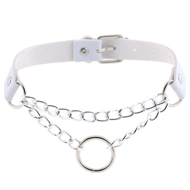 Gothic Punk Ring and Chain Choker Necklace (Available in 16 Colors)