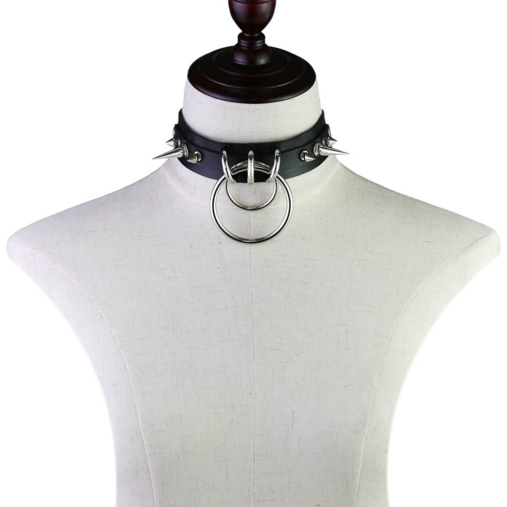 Gothic Double O-Ring Spikes Choker Necklace (Available in 16 Colors)