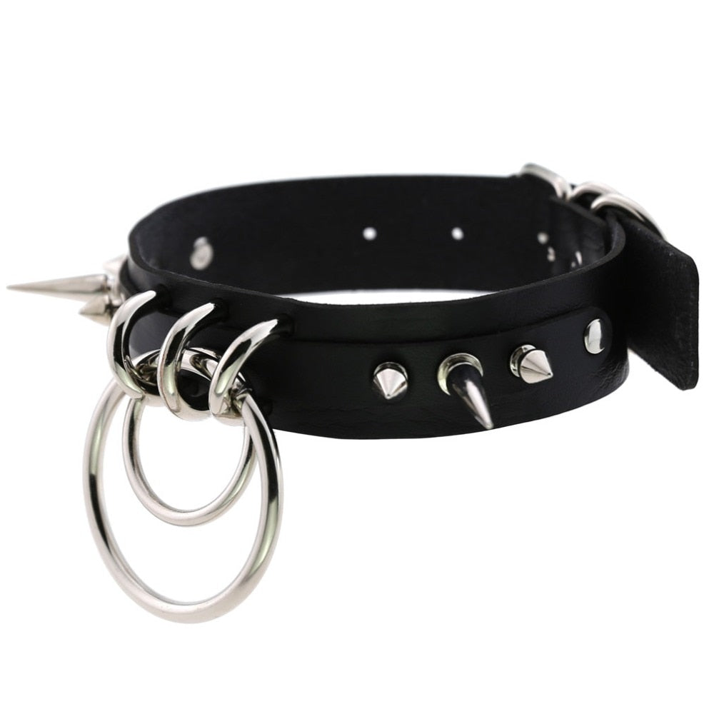 Gothic Double O-Ring Spikes Choker Necklace (Available in 16 Colors)