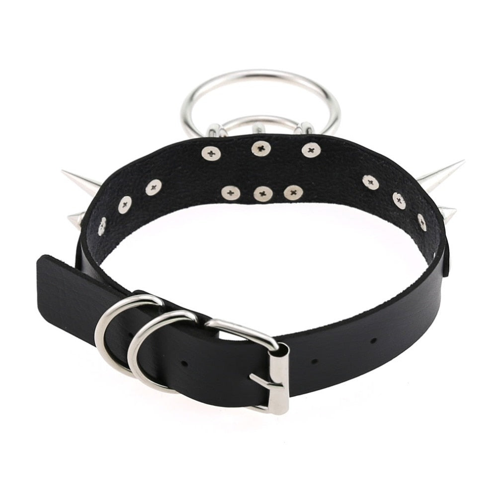 Gothic Double O-Ring Spikes Choker Necklace (Available in 16 Colors)