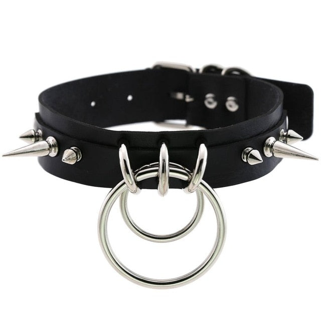 Gothic Double O-Ring Spikes Choker Necklace (Available in 16 Colors)