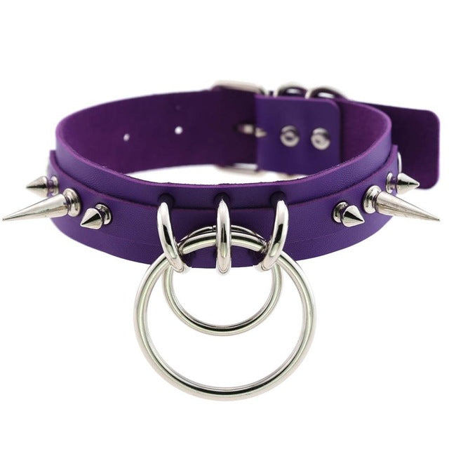 Gothic Double O-Ring Spikes Choker Necklace (Available in 16 Colors)