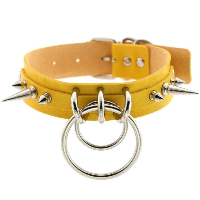 Gothic Double O-Ring Spikes Choker Necklace (Available in 16 Colors)