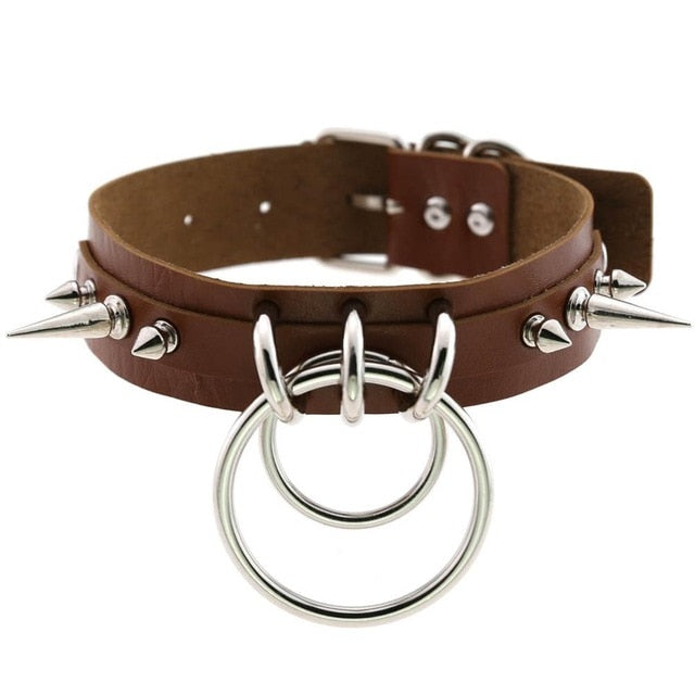 Gothic Double O-Ring Spikes Choker Necklace (Available in 16 Colors)