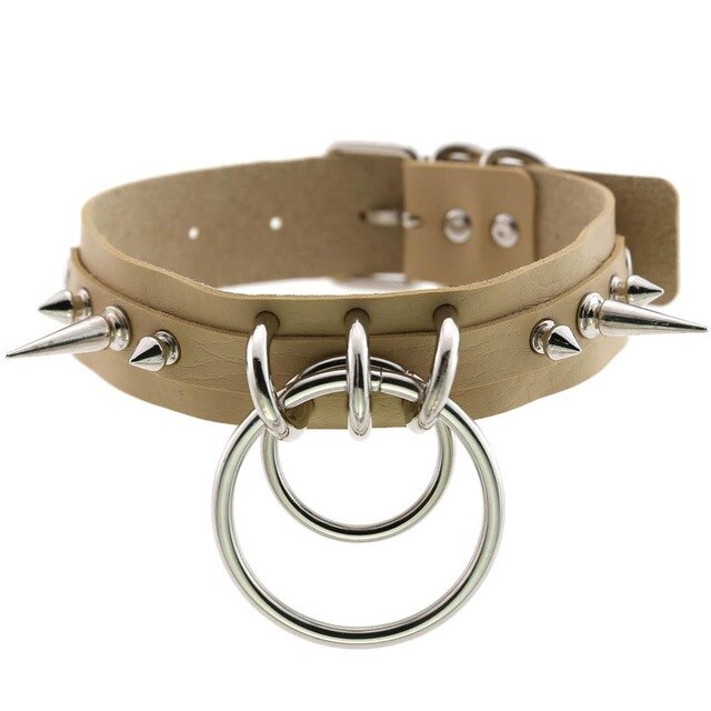 Gothic Double O-Ring Spikes Choker Necklace (Available in 16 Colors)