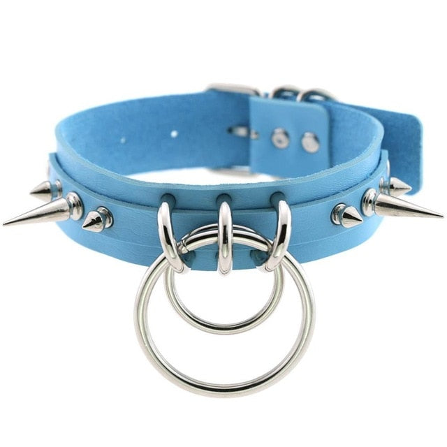 Gothic Double O-Ring Spikes Choker Necklace (Available in 16 Colors)