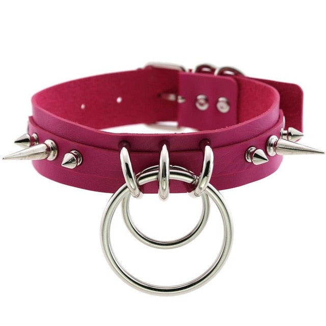 Gothic Double O-Ring Spikes Choker Necklace (Available in 16 Colors)