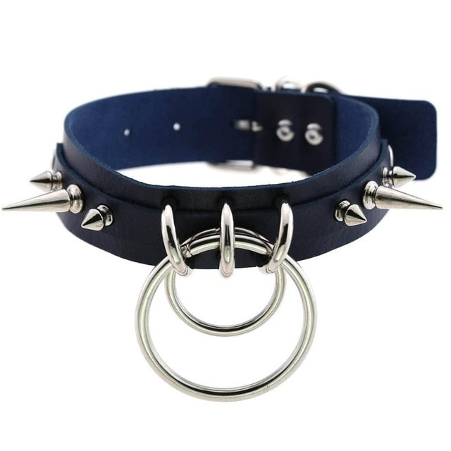 Gothic Double O-Ring Spikes Choker Necklace (Available in 16 Colors)
