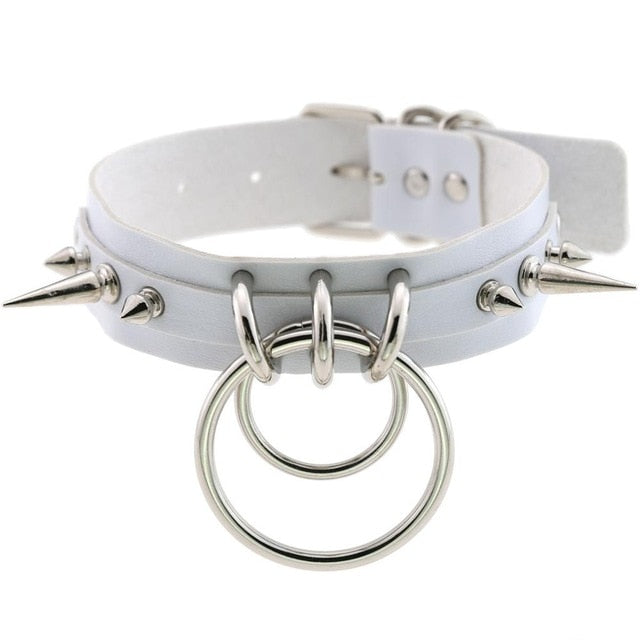 Gothic Double O-Ring Spikes Choker Necklace (Available in 16 Colors)
