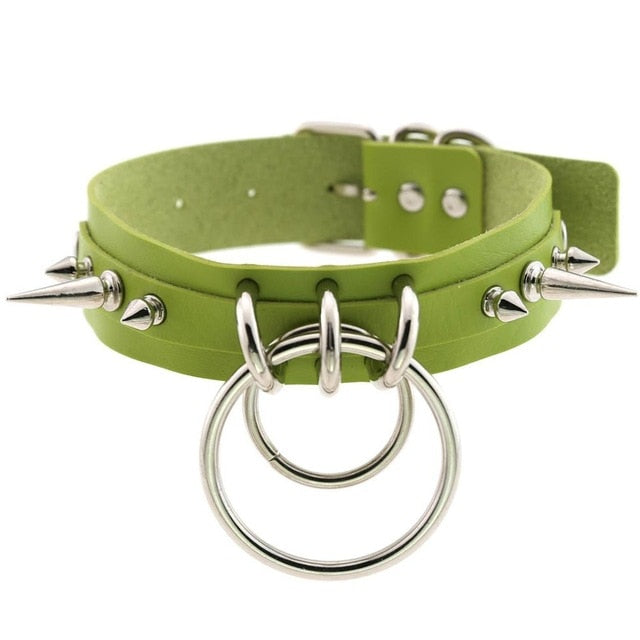 Gothic Double O-Ring Spikes Choker Necklace (Available in 16 Colors)