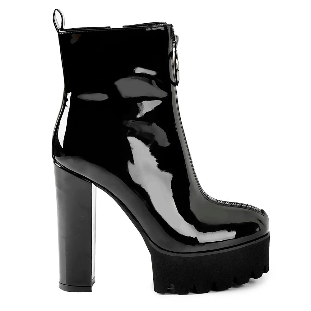 Gothic O-Ring Zipper Patent Leather Platform Boots