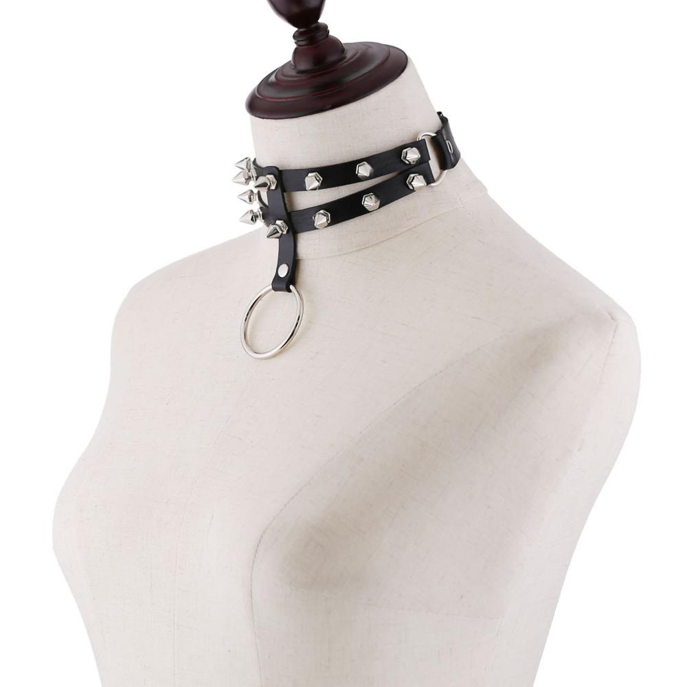 Gothic 2-Layer O-Ring Spikes Choker Necklace