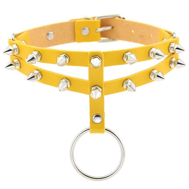 Gothic 2-Layer O-Ring Spikes Choker Necklace