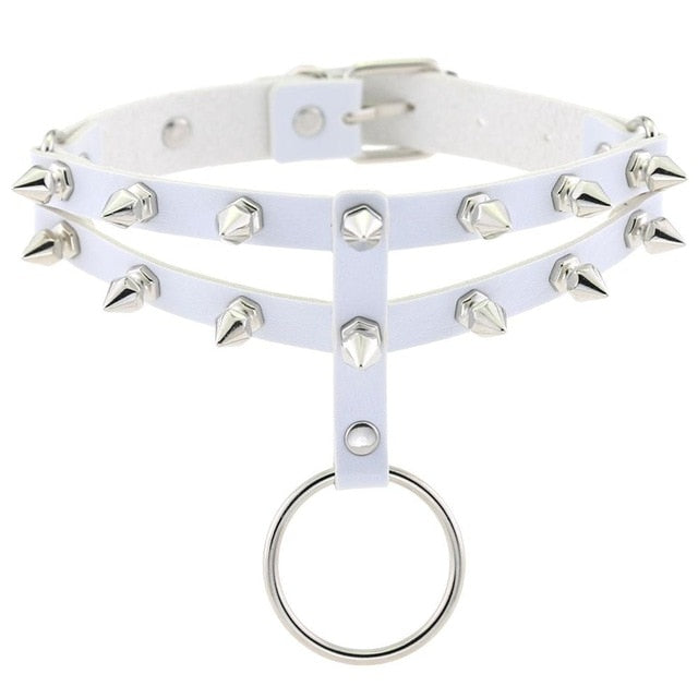 Gothic 2-Layer O-Ring Spikes Choker Necklace