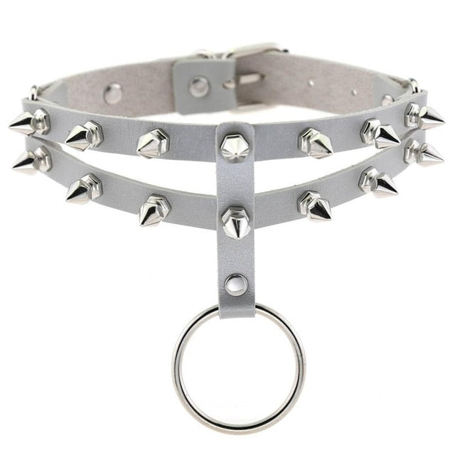 Gothic 2-Layer O-Ring Spikes Choker Necklace