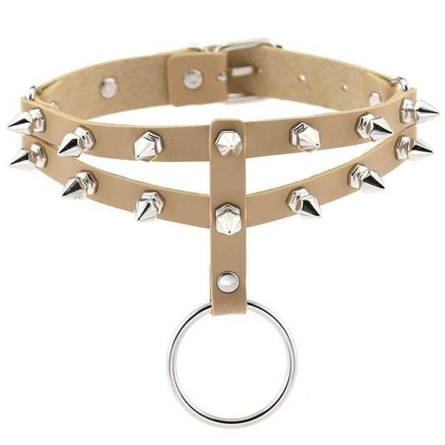 Gothic 2-Layer O-Ring Spikes Choker Necklace