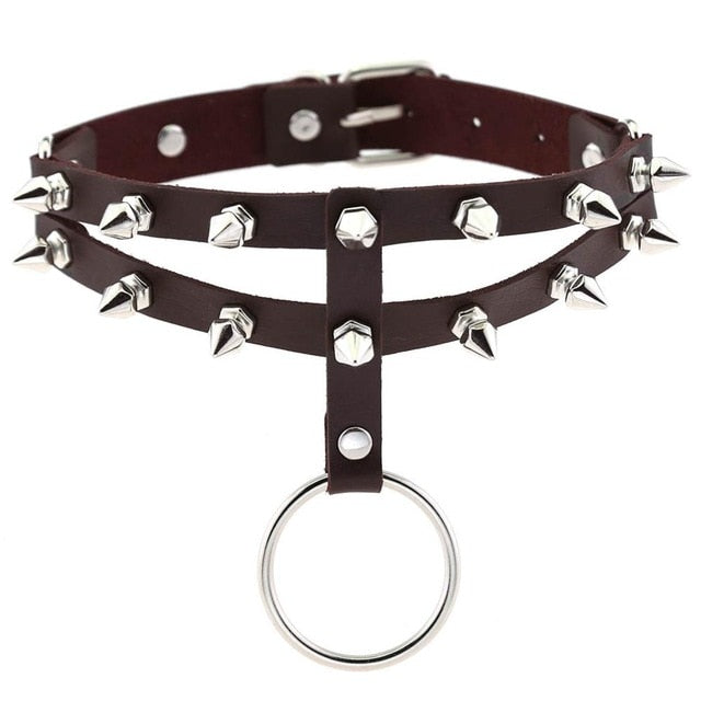 Gothic 2-Layer O-Ring Spikes Choker Necklace