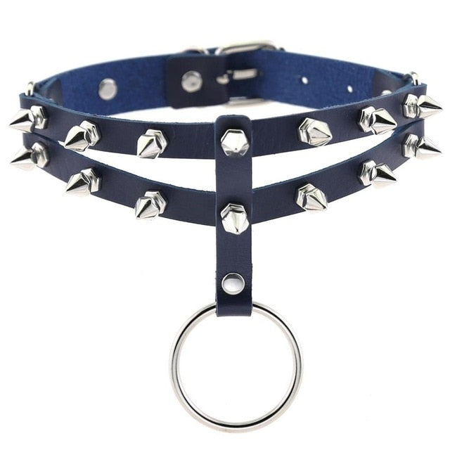 Gothic 2-Layer O-Ring Spikes Choker Necklace