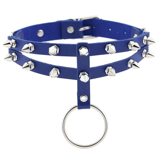 Gothic 2-Layer O-Ring Spikes Choker Necklace