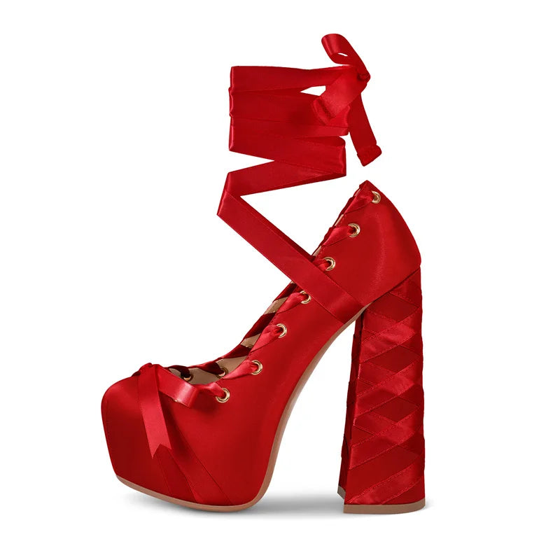 Gothic Lolita Harajuku Bow Ribbon Lace-up Ballet Pumps Platform Heels Shoes (available in 12 colors)