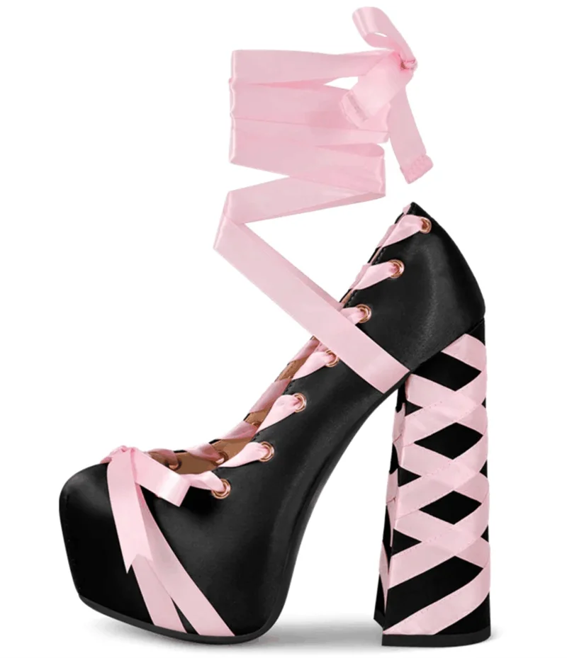 Gothic Lolita Harajuku Bow Ribbon Lace-up Ballet Pumps Platform Heels Shoes (available in 12 colors)