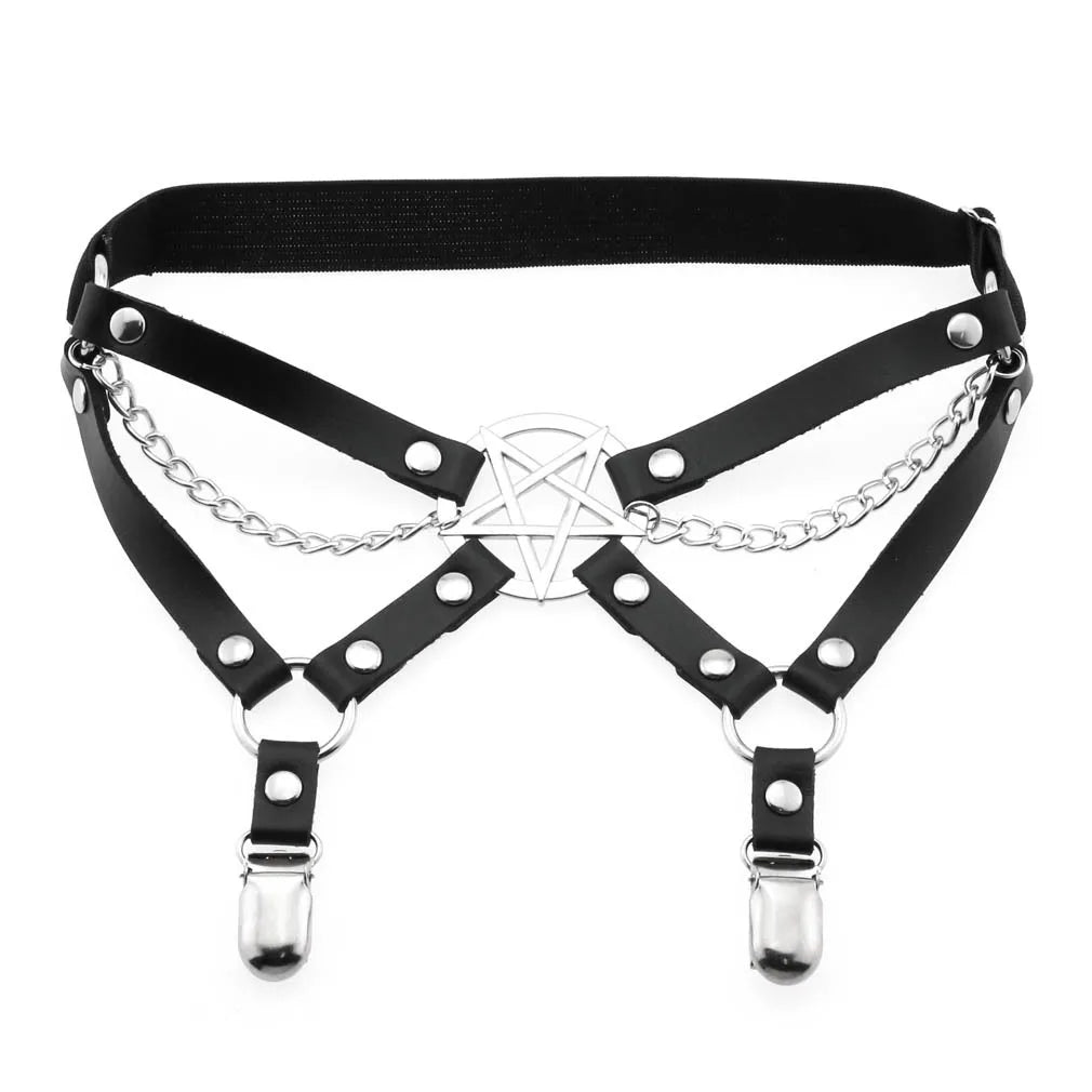 Gothic Alt Goth Pentagram Leg Strap Garter Belt Harness ROCK 'N DOLL Gothic Alt Goth Pentagram Leg Strap Garter Belt Harness ROCK 'N DOLL