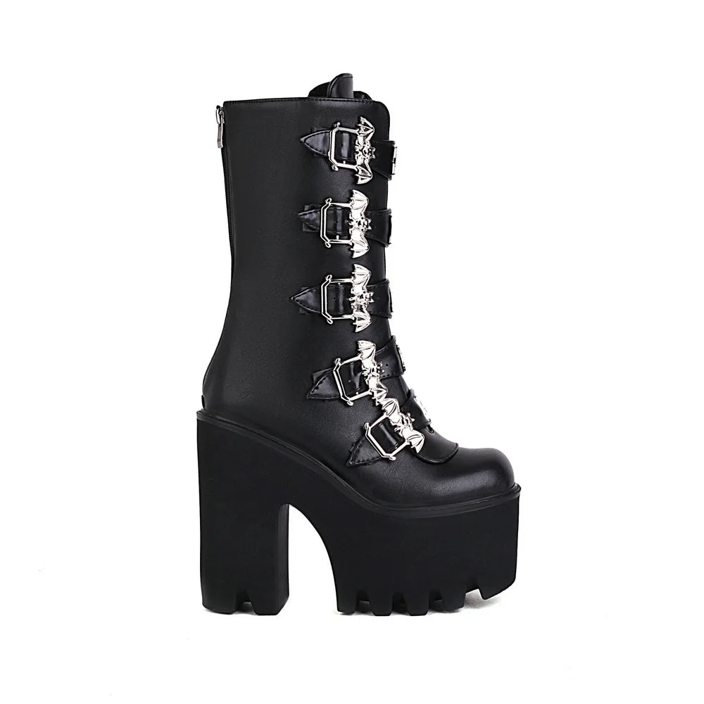 Gothic Vampire Bats Buckles Platform Heels Boots