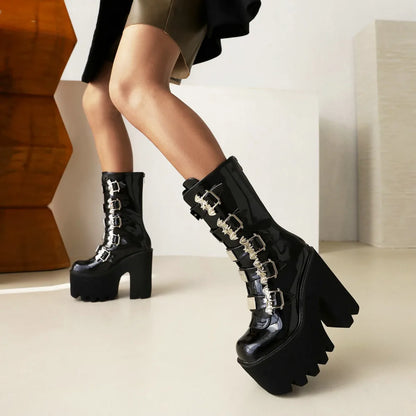 Gothic Vampire Bats Buckles Platform Heels Boots