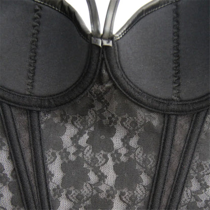 Gothic Faux Leather Lace Corset Bustier Top