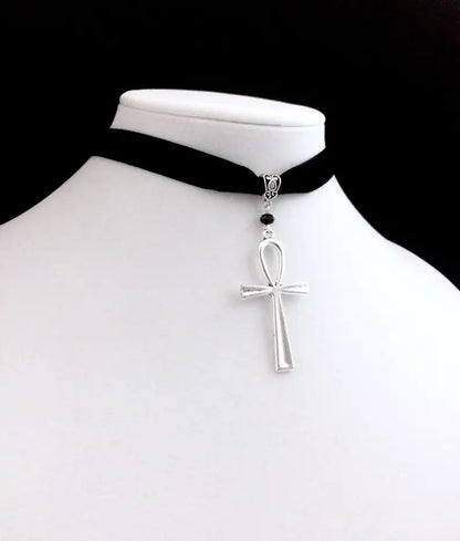 Gothic Ankh Cross Choker Necklace