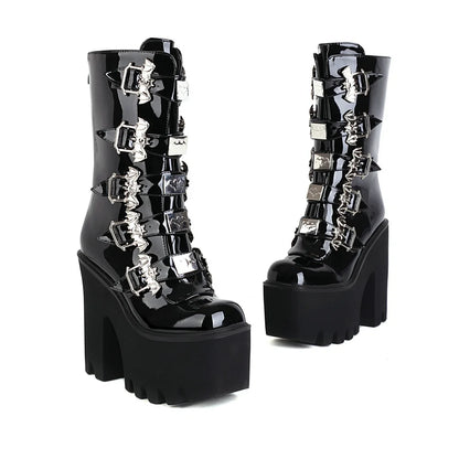 Gothic Vampire Bats Buckles Platform Heels Boots