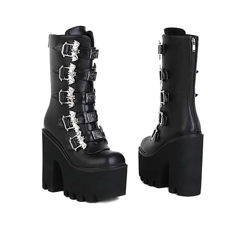 Gothic Vampire Bats Buckles Platform Heels Boots