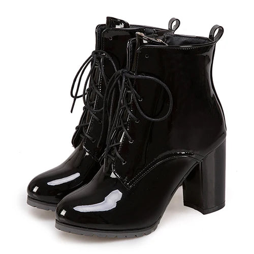 Gothic Witchy Patent Leather Lace Up Ankle Boots