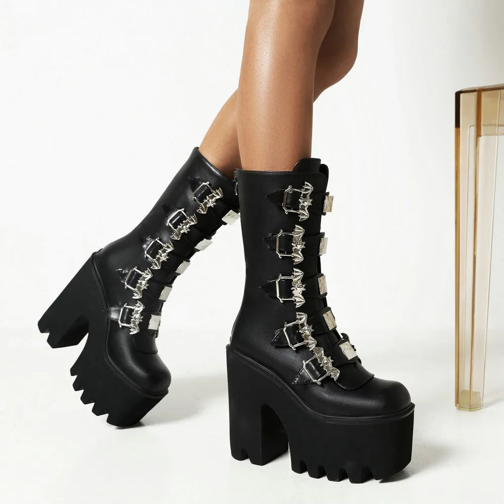 Gothic Vampire Bats Buckles Platform Heels Boots