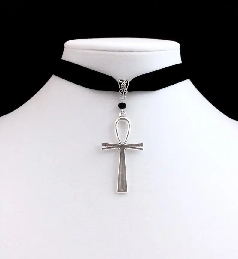 Gothic Ankh Cross Choker Necklace