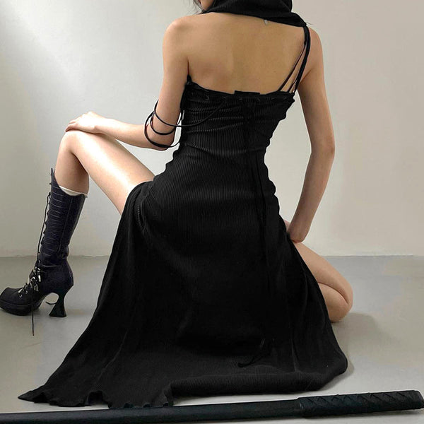 Gothic Cyberpunk Hooded High Slit Dress
